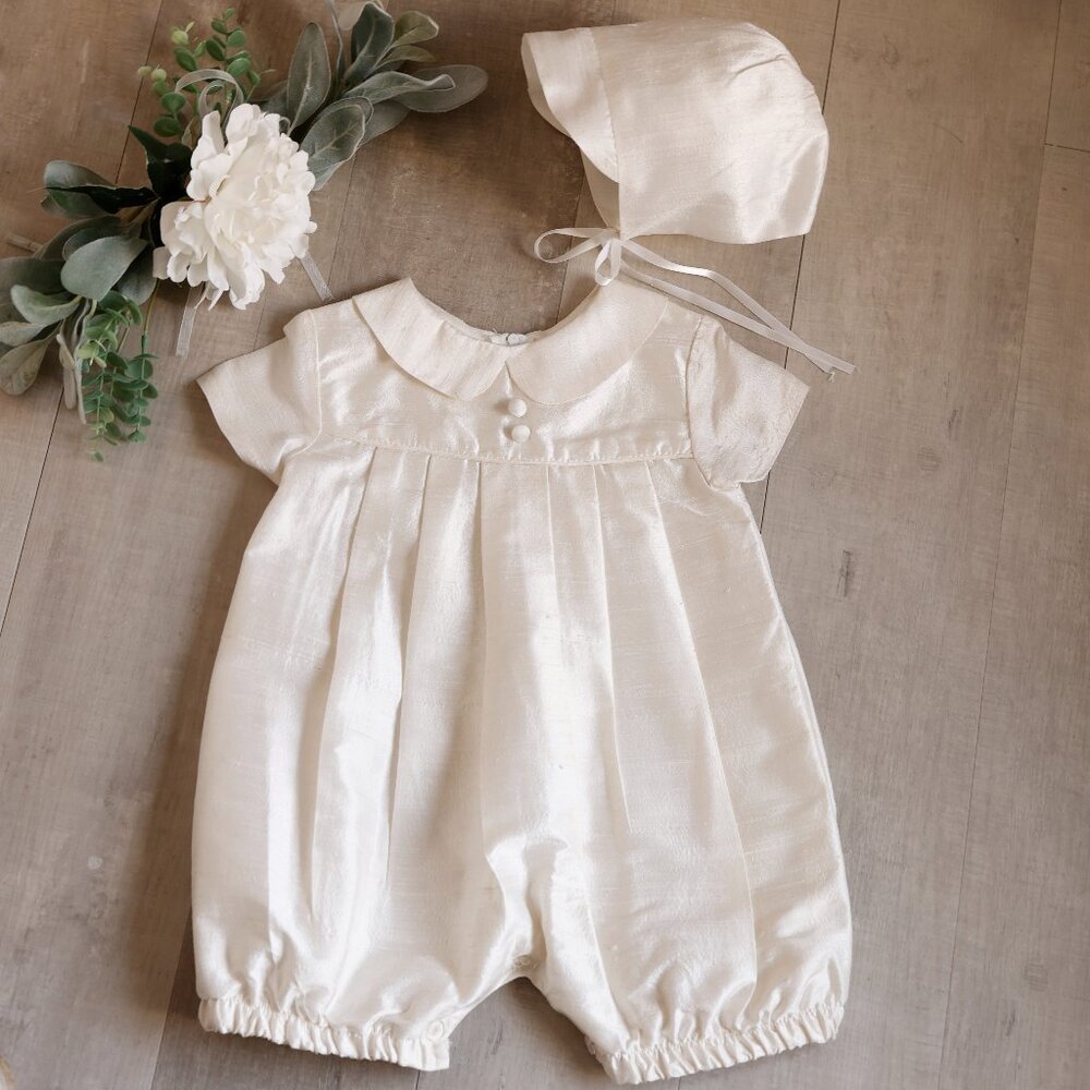 Boy's Silk Ivory Romper Set Ring Bearer Wedding Special Occasion Boutique NWOT